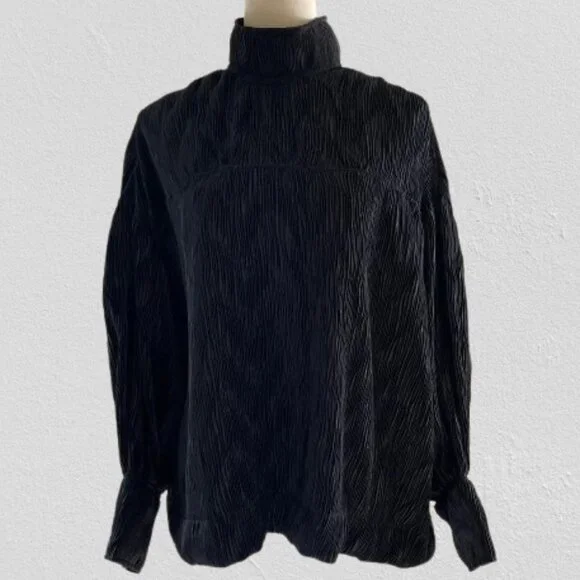 Ganni Tops Ganni Black Pleated Satin Top Blouse Poshmark